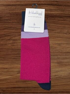 Blueblood Pink Crew Socks with Stitch Print. OS